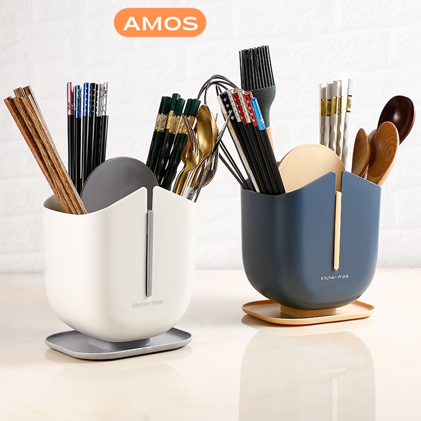 Hộp đựng đũa muỗng AMOS 4 ngăn cao cấp, Khay đựng thìa đũa chống ẩm ướt