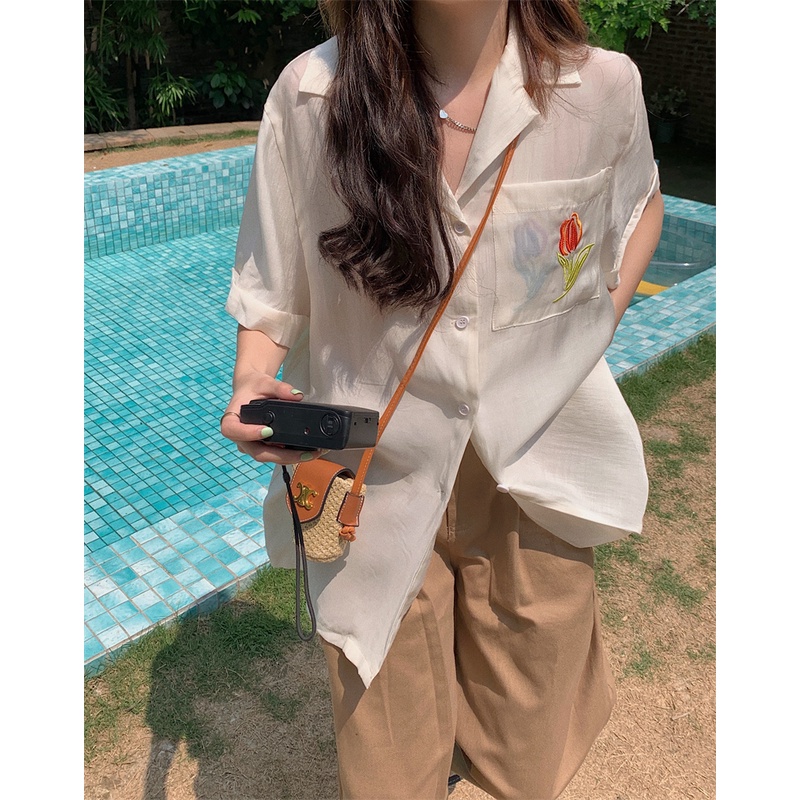 Quần kaki ống rộng nữ Mùa Hè Form rộng Lưng cao Đi biển Hàn Quốc Quần kaki nữ Cạp cao Thời trang