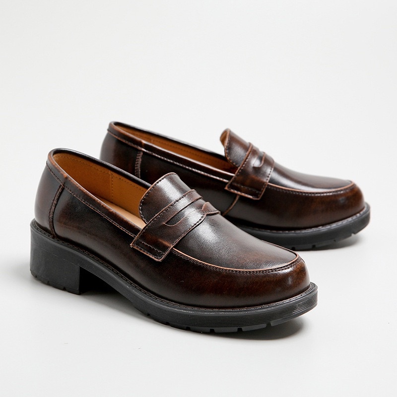 Joshi loafers phiên bản đế cao 5cm - Giày da bò nữ phong cách vintage, retro