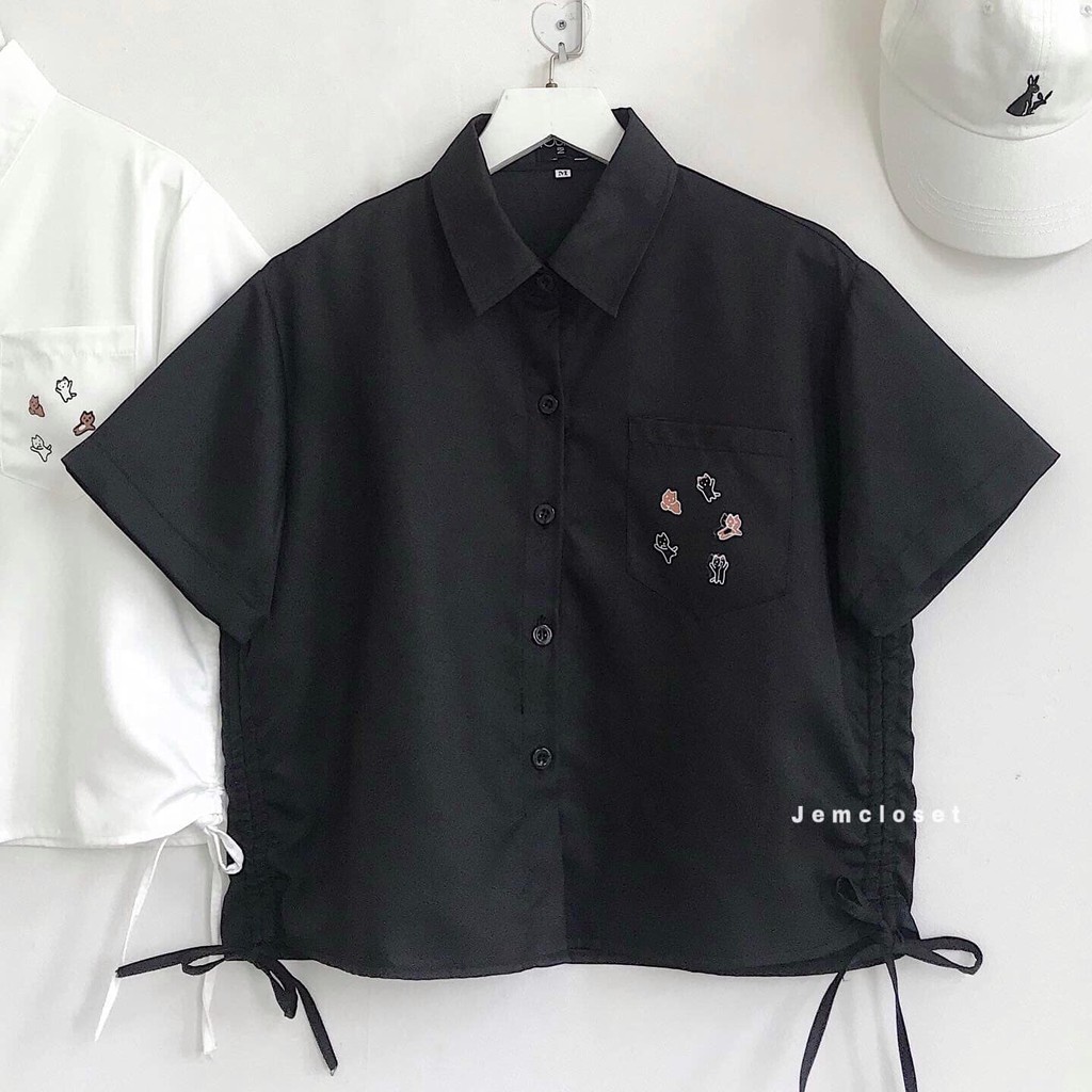 [Mã LTP50 giảm 50000 đơn 150000] Áo croptop sơ mi dây rút eo KOS - 10045