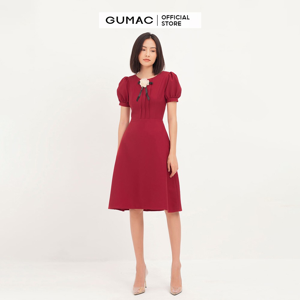 [Mã MABR07062 giảm 8% tối đa 50K đơn từ 249K] Đầm ôm nữ xếp ngực phụ kiện GUMAC DA1255 | BigBuy360 - bigbuy360.vn