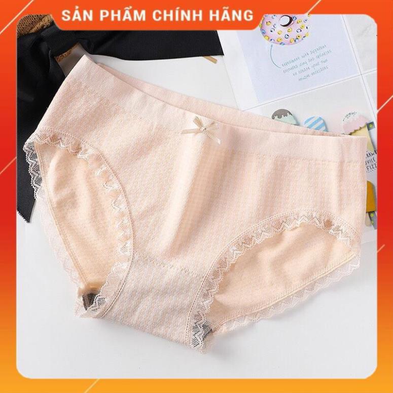 Quần Lót Cotton Co Giãn 4 Chiều Kẻ Caro Viền Ren Dễ Thương 555