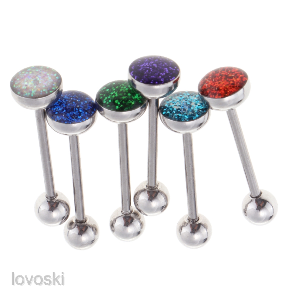 Set 6 Khuyên Rốn / Lưỡi / Môi / Lưỡi Bằng Thép Không Gỉ 14g