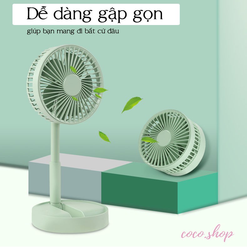 [LOẠI 1] Quạt Mini Để Bàn - Quạt Tích Điện Gấp Gọn Điều Chỉnh Xoay 180 Độ - Pin 1200mAh, 3 Tốc Độ Gió, Cổng Sạc USB