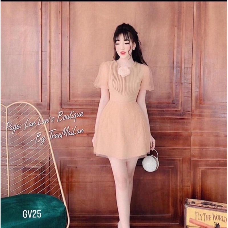 đầm xoè cam xếp ly ngực, hình thật ở cuối
