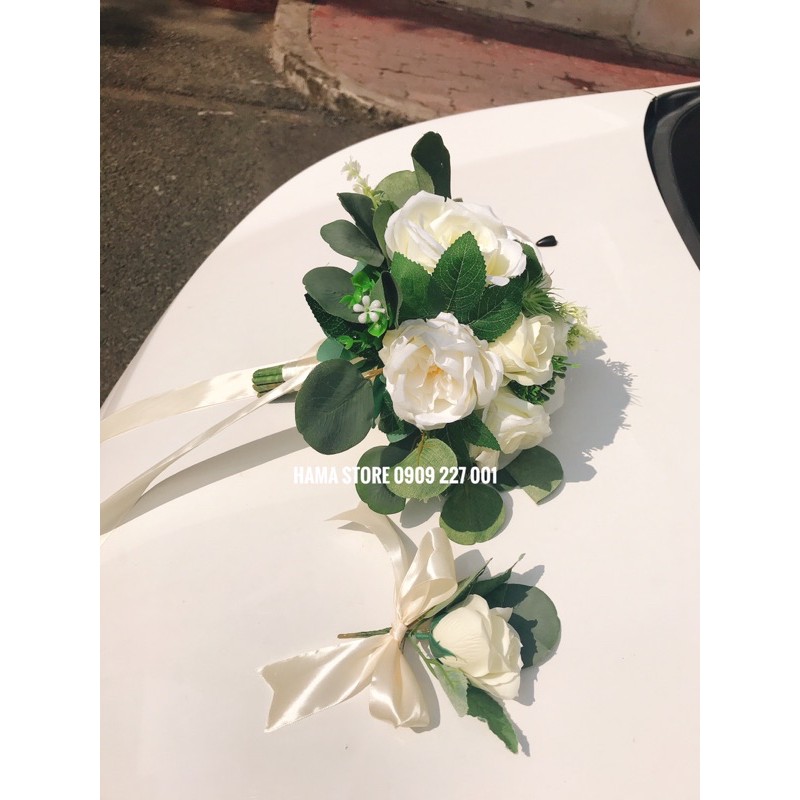 BÓ HOA CƯỚI CẦM TAY CÔ DÂU PHỐI HOA SÁP THƠM HOA HỒNG VÀ HOA VẢI LỤA PHONG CÁCH HIỆN ĐẠI THEO XU HƯỚNG CƯỚI