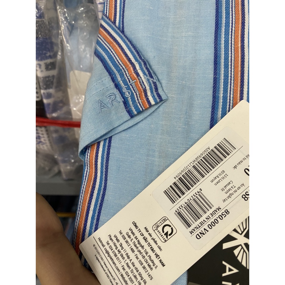Sơ mi ngắn tay Aristino ASS069S8 sợi linen cao cấp siêu mát, kẻ siêu sang chảnh casual tà lượn