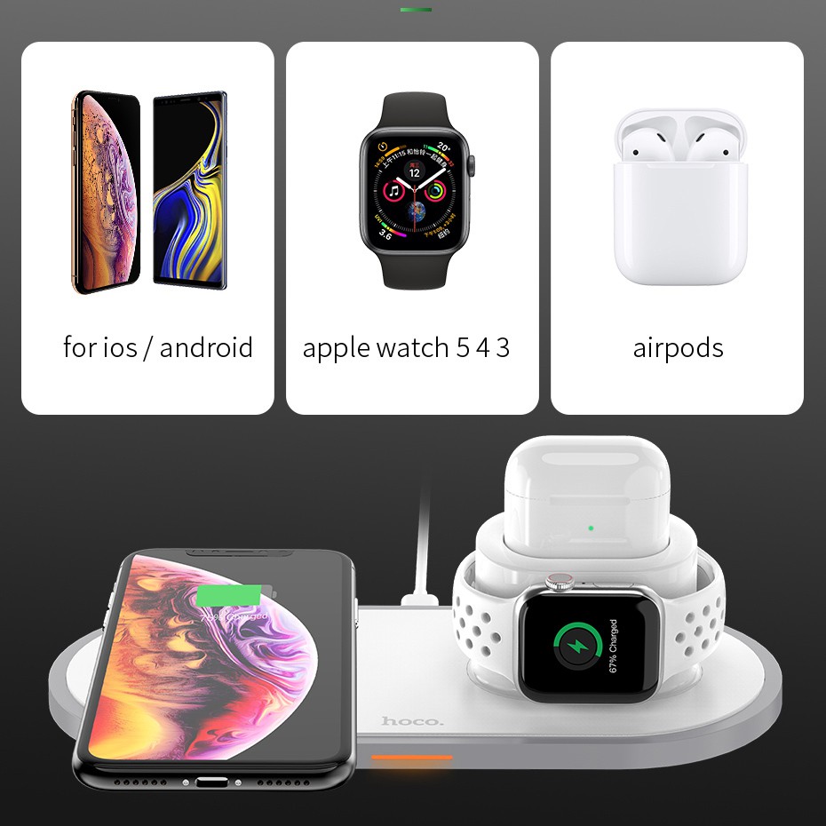 Đế Sạc Nhanh Không Dây 3 Trong 1 Cho Airpods Iphone 11 Pro Xs Max Xr Apple Watch 5 4 3 10w
