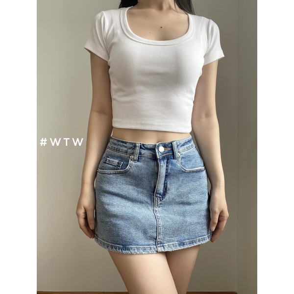 Áo croptop cổ tròn rộng tay ngắn - whattowear