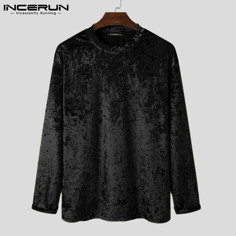 Áo thun nam INCERUN ấm áp cổ tròn màu trơn tay dài thời trang thường ngày