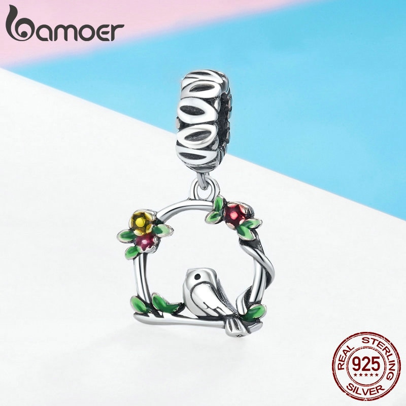 Phụ Kiện Trang Trí Vòng Tay Dây Chuyền Bamoer Họa Tiết Lồng Chim Chất Liệu Bạc
