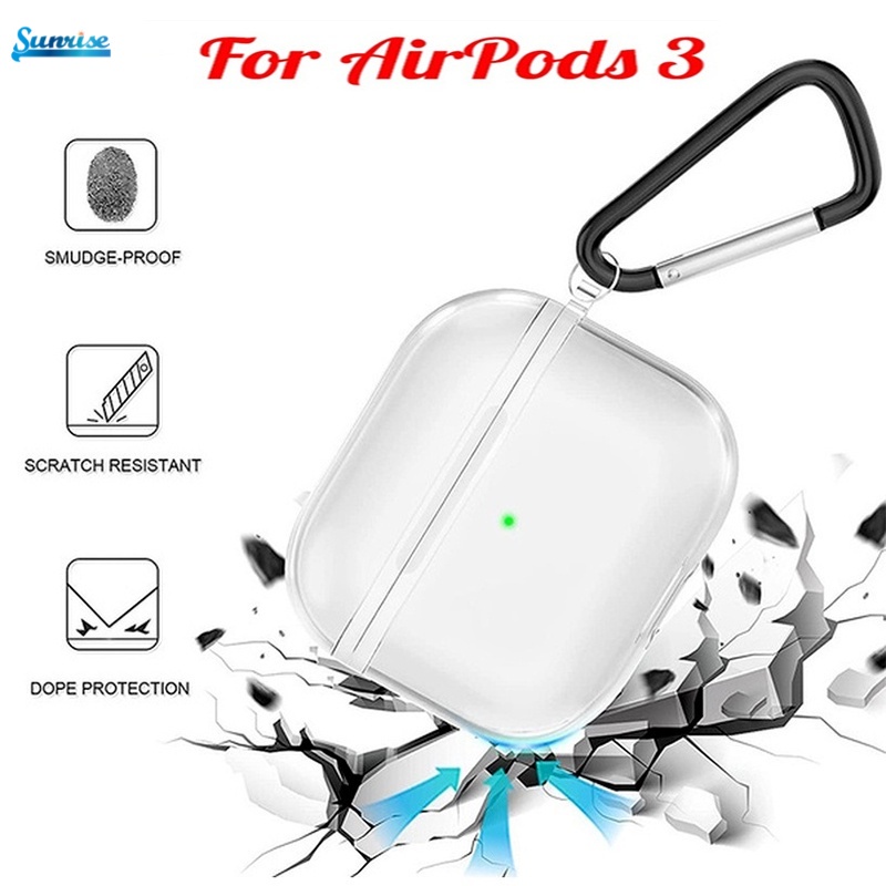 Vỏ bảo vệ hộp sạc tai nghe Compatible for Airpods 3 bằng TPU trong suốt kèm móc khóa tiện dụng
