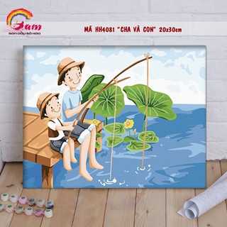 Tranh tự tô màu sơn dầu số hóa DIY size nhỏ cho trẻ em - Mã HH4081 Cha con ngồi câu cá- HaLa Store