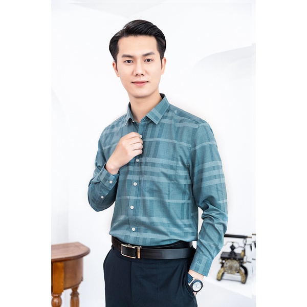 Áo Sơ Mi Nam Công Sở Trung Niên Anton Vải Sợi Tre Xanh Lục Dài Tay Thấm Hút Mồ Hôi - AT204