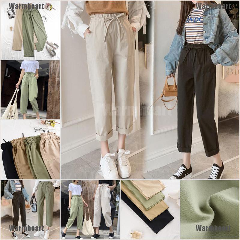 Warmheart Women Cotton Elastic Waist Loose Wide Leg Pants Long Trousers Palazo Linen