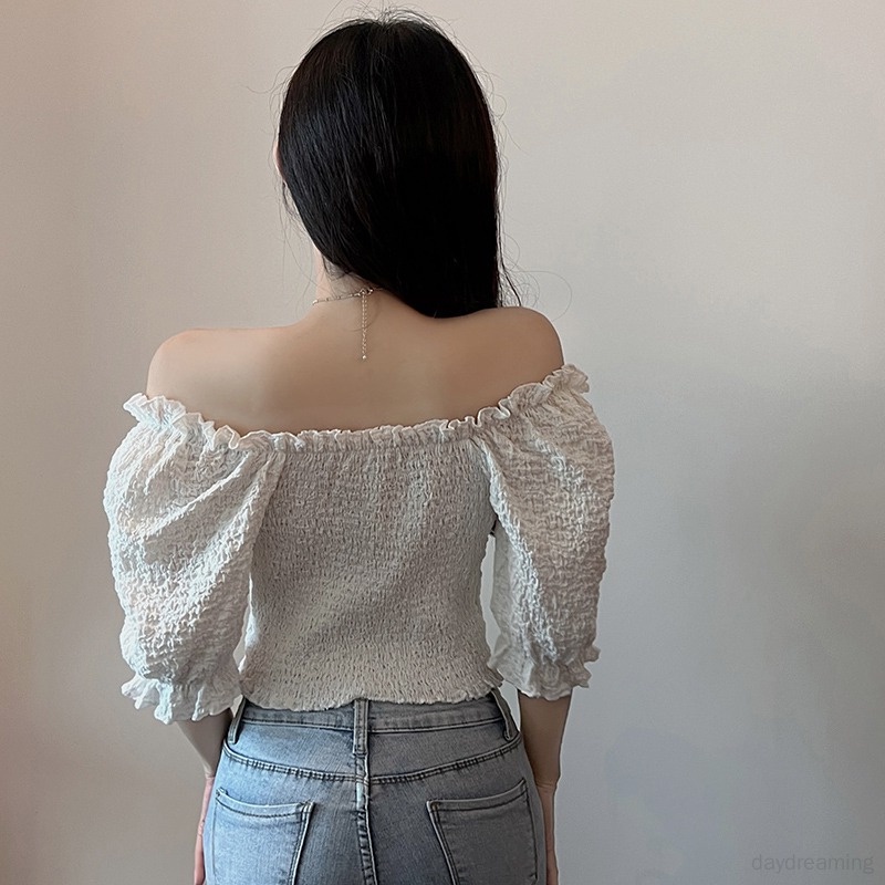 Áo Croptop Áo Kiểu Trễ Vai Màu Sắc Ngọt Ngào Thiết Kế Mỏng Xinh Xắn Thời Trang Dành Cho Nữ