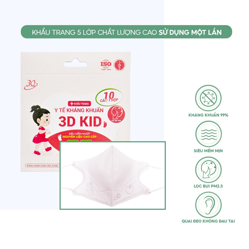 Khẩu trang hình táo 3Q kháng khuẩn dành cho bé từ 2-12 tuổi