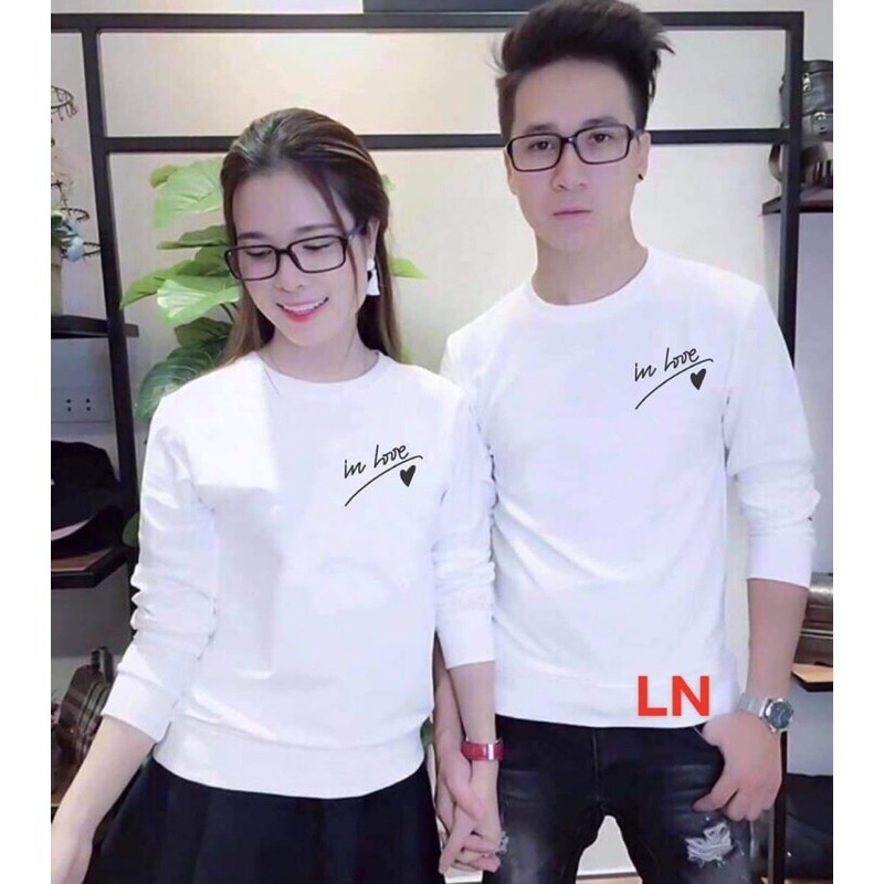 Áo đôi nỉ lô gô in love trái tim gạch LN11, Áo đôi nam nữ, Áo thun Unisex From rộng, chất đẹp mặc không xù - MODY
