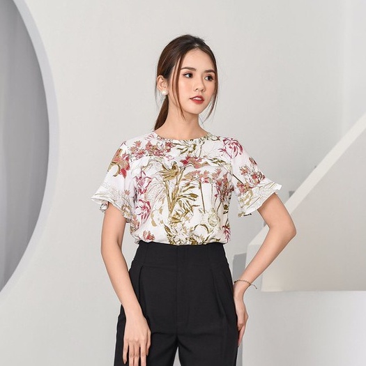 Áo sơ mi nữ LENCY dáng công sở dài tay họa tiết, chất lụa tằm mịn thoáng mát - AO0783