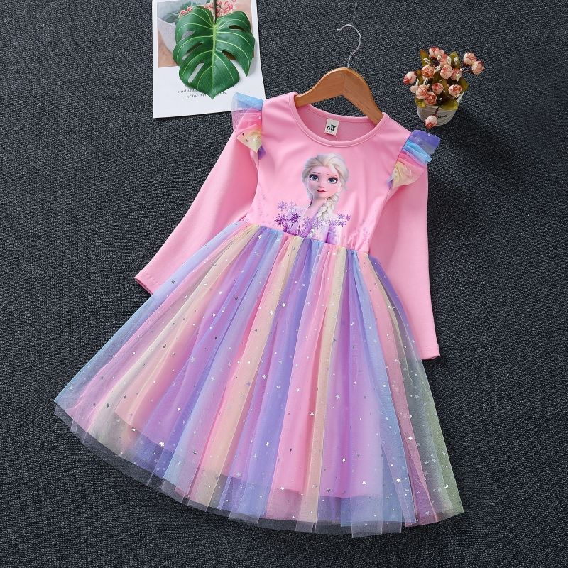 Đầm Công Chúa Elsa Tay Dài Thiết Kế Mới Xinh Xắn Cho Bé Gái Từ 3-11 Tuổi