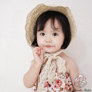 Mũ Cói Rộng Vành Phối Ren Cho Bé Gái