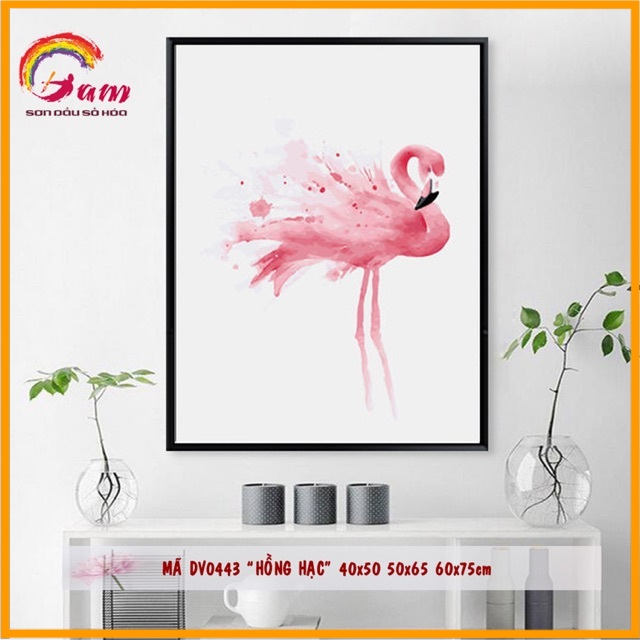 Tranh sơn dầu số hóa tô màu theo số Tranhsohoavn Hồng hạc Flamingo DV0443