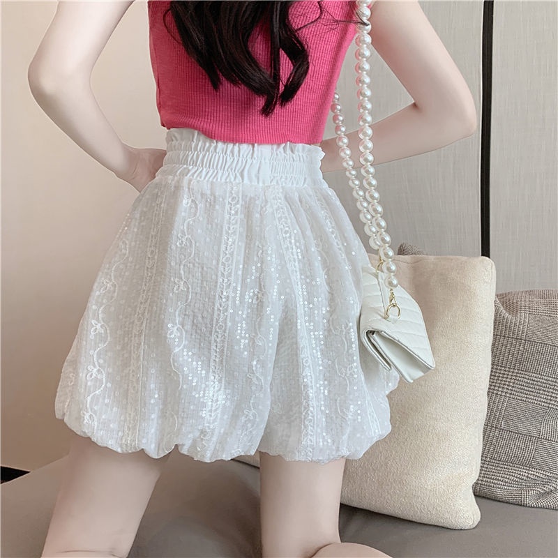 Quần Lửng Ống Rộng Lưng Cao Thêu Họa Tiết Lấp Lánh Thời Trang Mùa Hè Cho Nữ