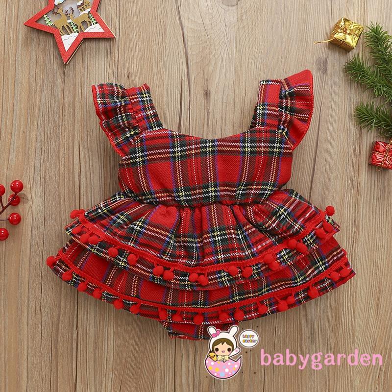 Bộ áo liền quần tay cánh tiên in họa tiết kẻ ô phối tua rua và nút cài cổ điển cho bé sơ sinh