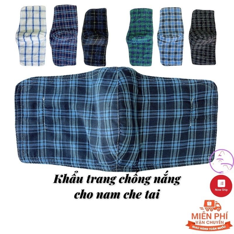 Khẩu trang vải che tai cao cấp màu kẻ 3 lớp