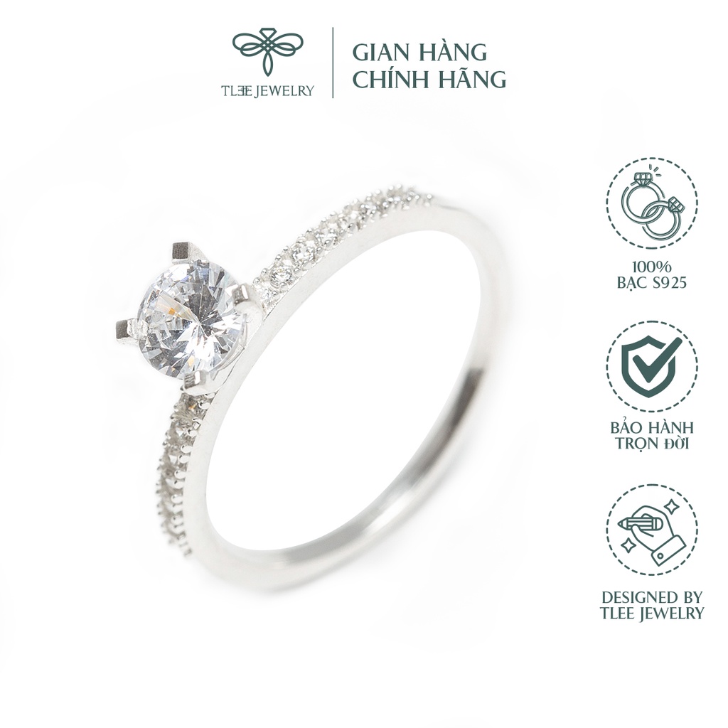 Nhẫn bạc nữ TLEE trụ đá bốn chấu nạm đá sang trọng NCJ A0157