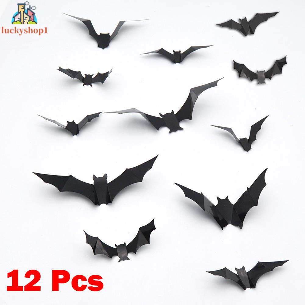 12/24 Bộ Halloween Dán Tường Trang Trí 3D Stereo Halloween PET Dơi Nhện Dán Tường Nhà Để Xe Sắp Xếp Cửa Sổ Kỳ Nghỉ Trang Trí Dán Tường Nhựa