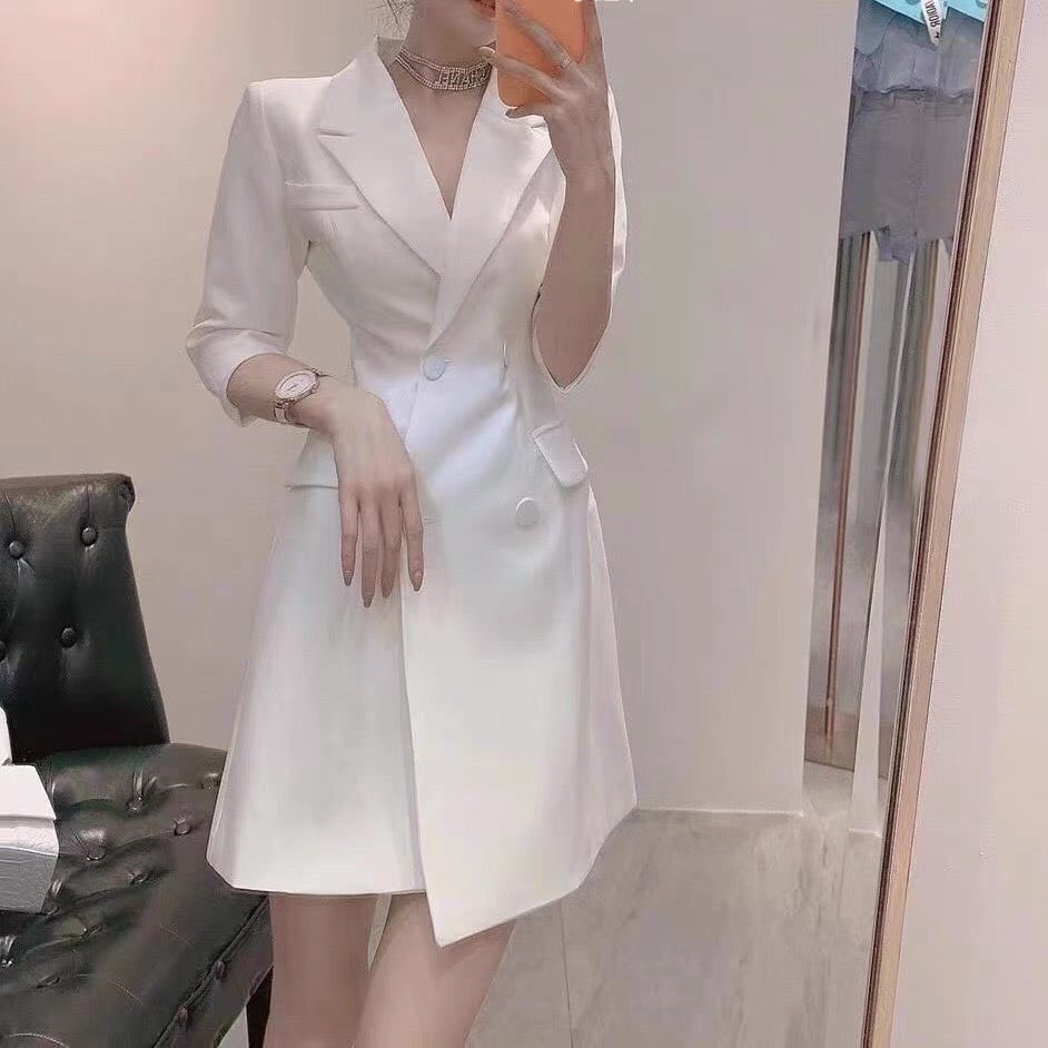 Đầm vest nữ nút bọc, đầm vest công sở chanh xả phong cách Hàn Opazi Dress | WebRaoVat - webraovat.net.vn