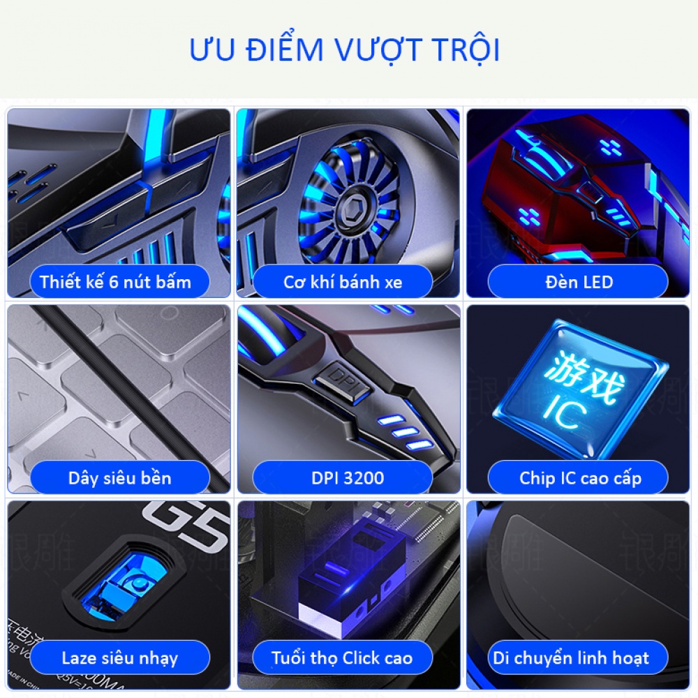 Chuột máy tính gaming có dây game thủ 3200DPI chế độ LED 7 màu, thiết kế 6 nút bấm tiện dụng