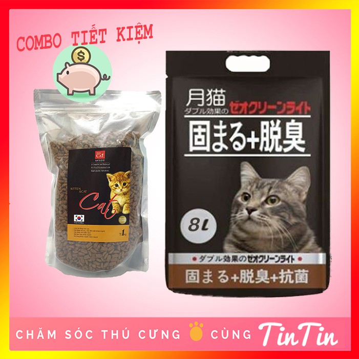 COMBO CHO MÈO: Cát Nhật Bản 5L/8L &amp; Thức ăn Cho Mèo Hạt Khô Cat's Eye 1 kg