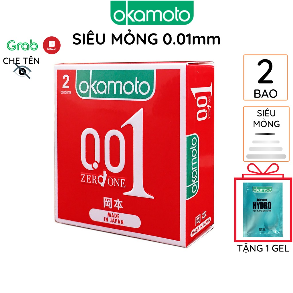 Bao cao su OKAMOTO 0.01mm Siêu Mỏng 2 bao/hộp trơn truyền nhiệt nhanh chống tuột Nhật Bản