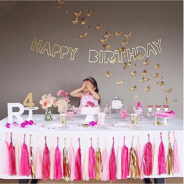 Bộ 5 hoa giấy tua rua chuyên dụng cho trang trí tiệc