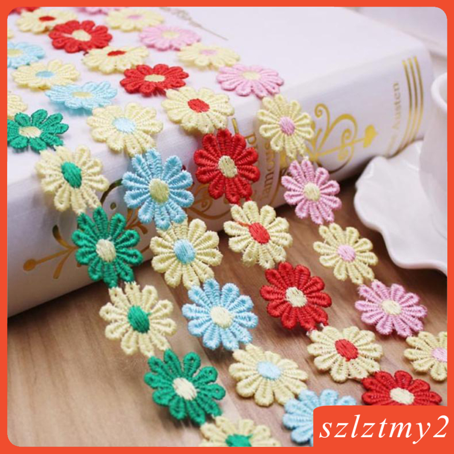 [galendale] Daisy Flowers Trim Ribbon DIY Sewing Craft Decor Lace Trimmings Yellow Pink