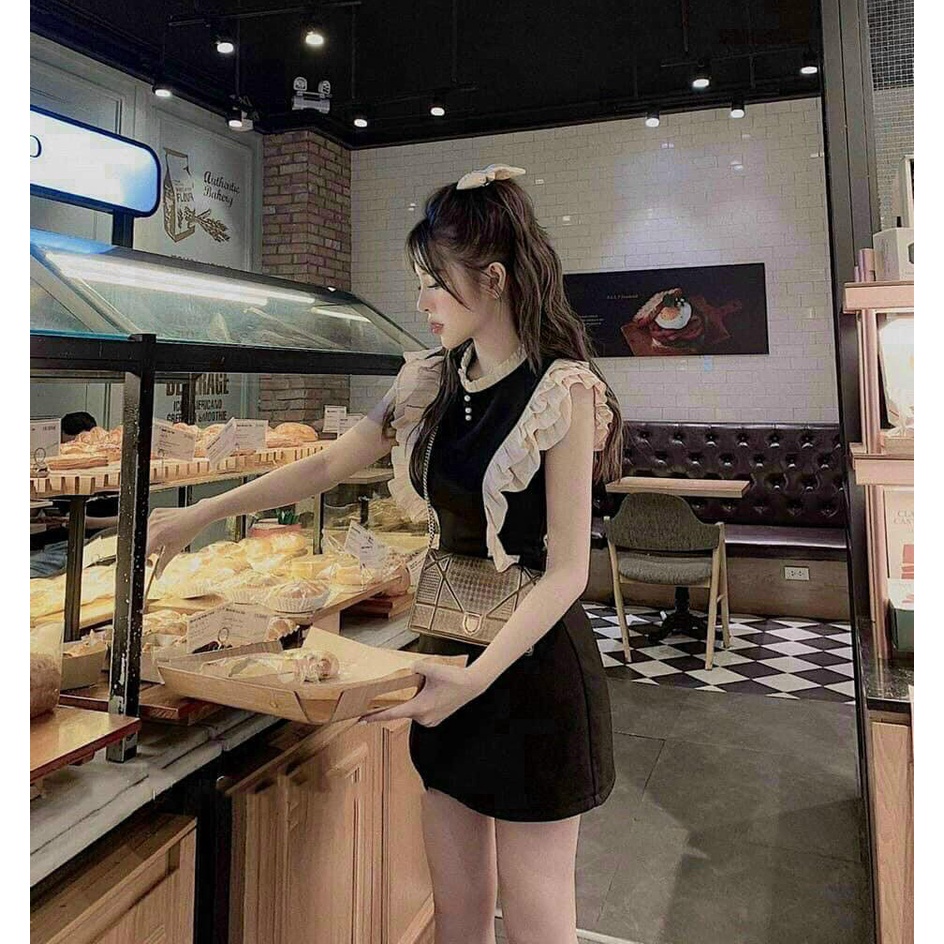Đầm Váy Nữ Chất UMI Phối Chạy Viền Bèo Voan Tơ Cổ Đính Hạt Cườm Thiết Kế Sang Chảnh Đi Làm Công Sở, Đi Chơi Du Lịch