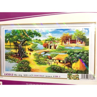Tranh thêu chữ thập làng quê việt nam lv3312-200x106cm