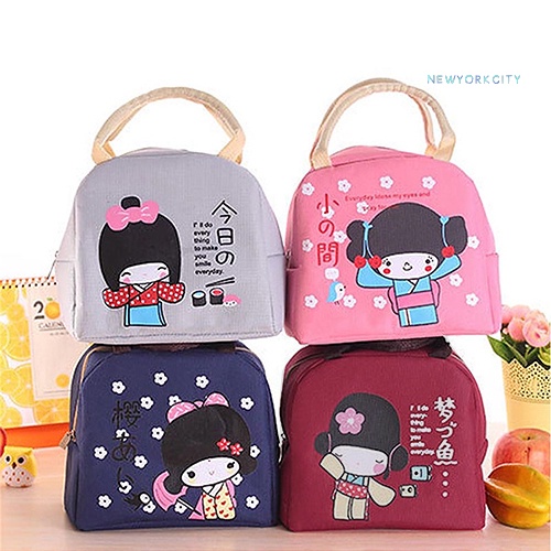 Túi Đựng Hộp Cơm Cách Nhiệt Chống Thấm Nước In Họa Tiết Hoạt Hình Kiểu Nhật Bản Dễ Thương
