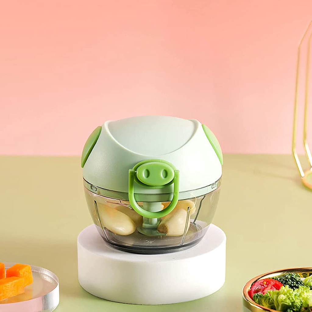 Máy xay tỏi kéo tay hình lợn 3 lưỡi dao, Máy xay cầm tay mini đa năng tiện dụng