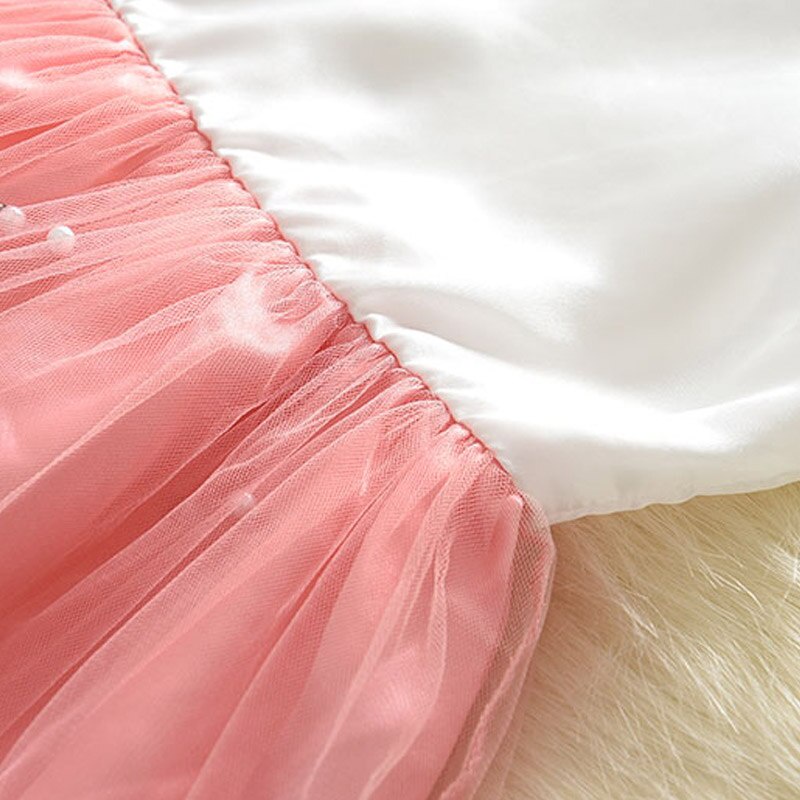 BEAR LEADER Đầm Công Chúa Phối Ren Đính Nơ Màu Trơn Đính Ngọc Trai Thời Trang Mùa Hè Xinh Xắn Cho Bé Gái