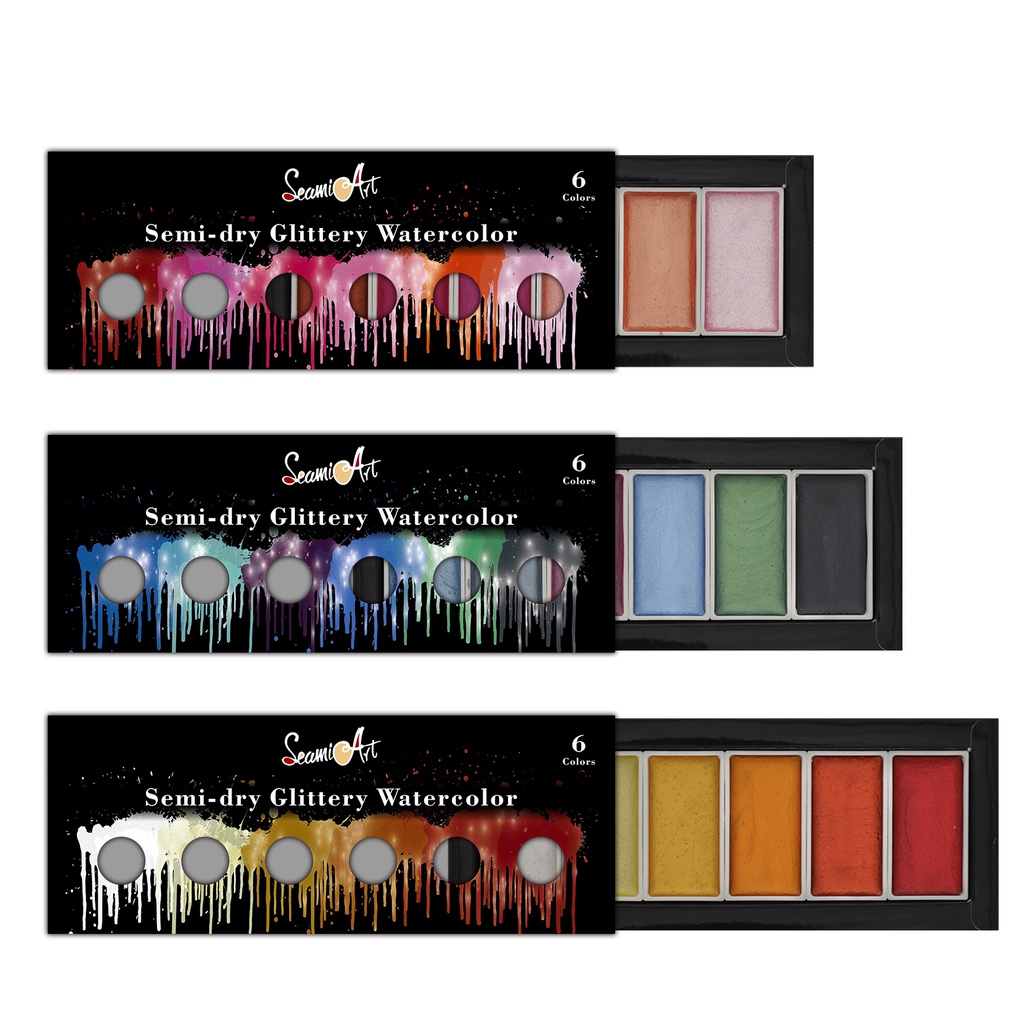 Bảng màu nước SeamiArt 6 màu độ khô vừa phải