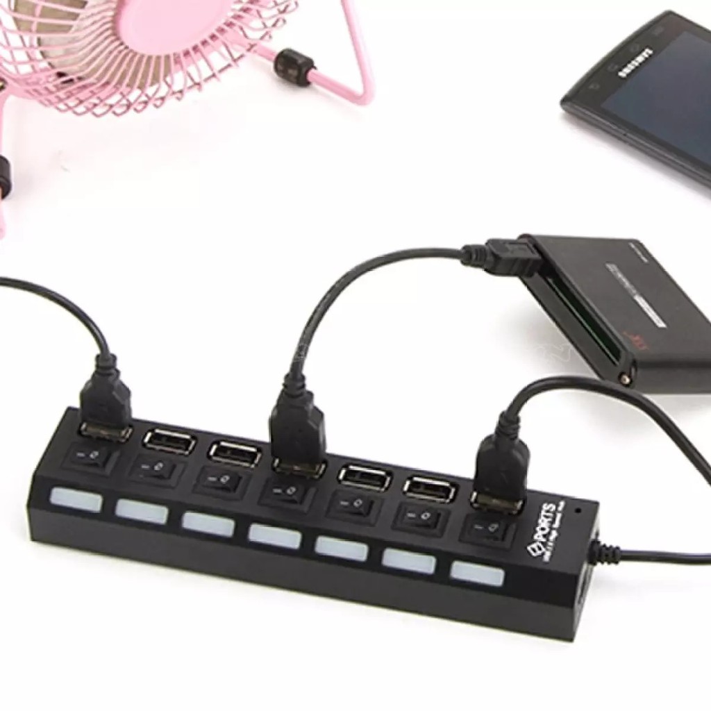 Bộ Hub Chia 1 Cổng Usb Thành 7 Cổng Usb Có Công Tắc Cho Laptop Tiện Dụng