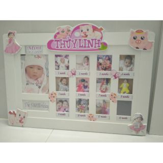 Khung hình 12 tháng trang trí thôi nôi cho bé chủ đề heo con