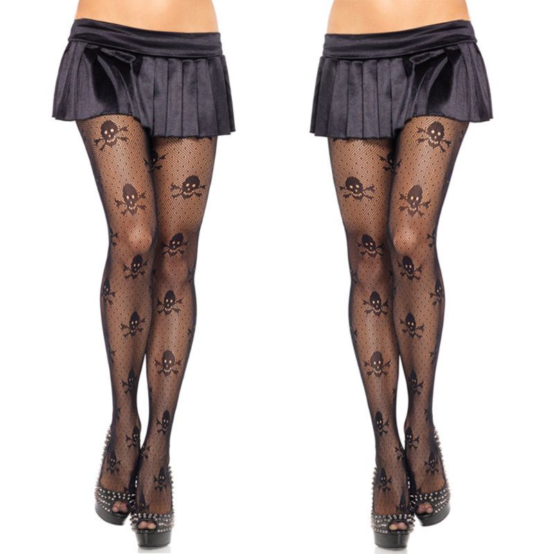 Quần Tất Lưới Xuyên Thấu Họa Tiết Bộ Xương Halloween Quyến Rũ Cho Nữ