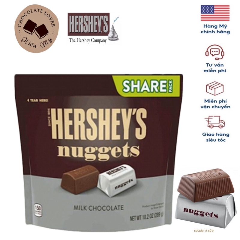[Date 04/24] Kẹo Socola Mỹ Hershey's nuggests sữa không nhân túi 289g