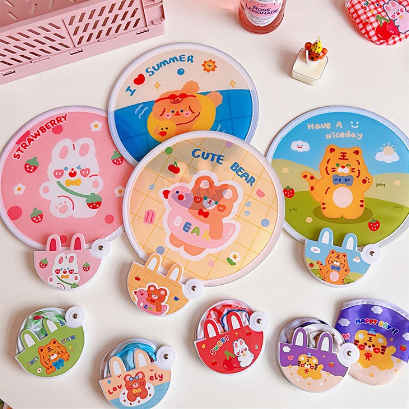 Quạt Xếp Mini Hình Gấu / Thỏ Dễ Thương Sáng Tạo Thích Hợp Làm Quà Tặng Cho Bạn Gái