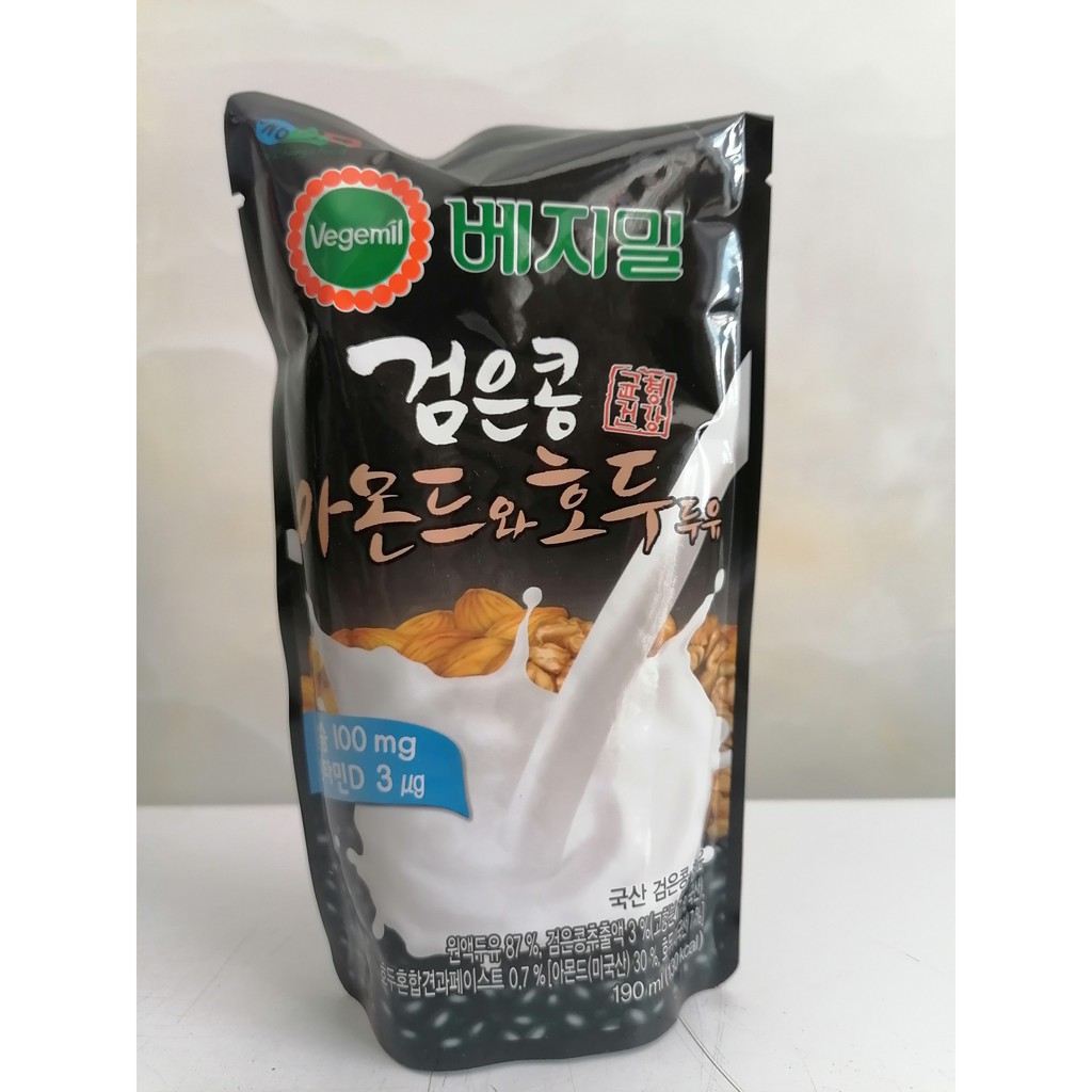 [Thùng 20 túi x 190ml] Sữa đậu đen, hạnh nhân và óc chó [Korea] VEGEMIL Black Bean, Almond & Walnut Milk (alc-hk)