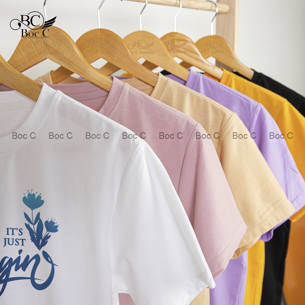 Áo phông nữ form Âu cotton co dãn 2 chiều 9 Fashion, áo thun unisex in chữ cao cấp BEGIN - C03